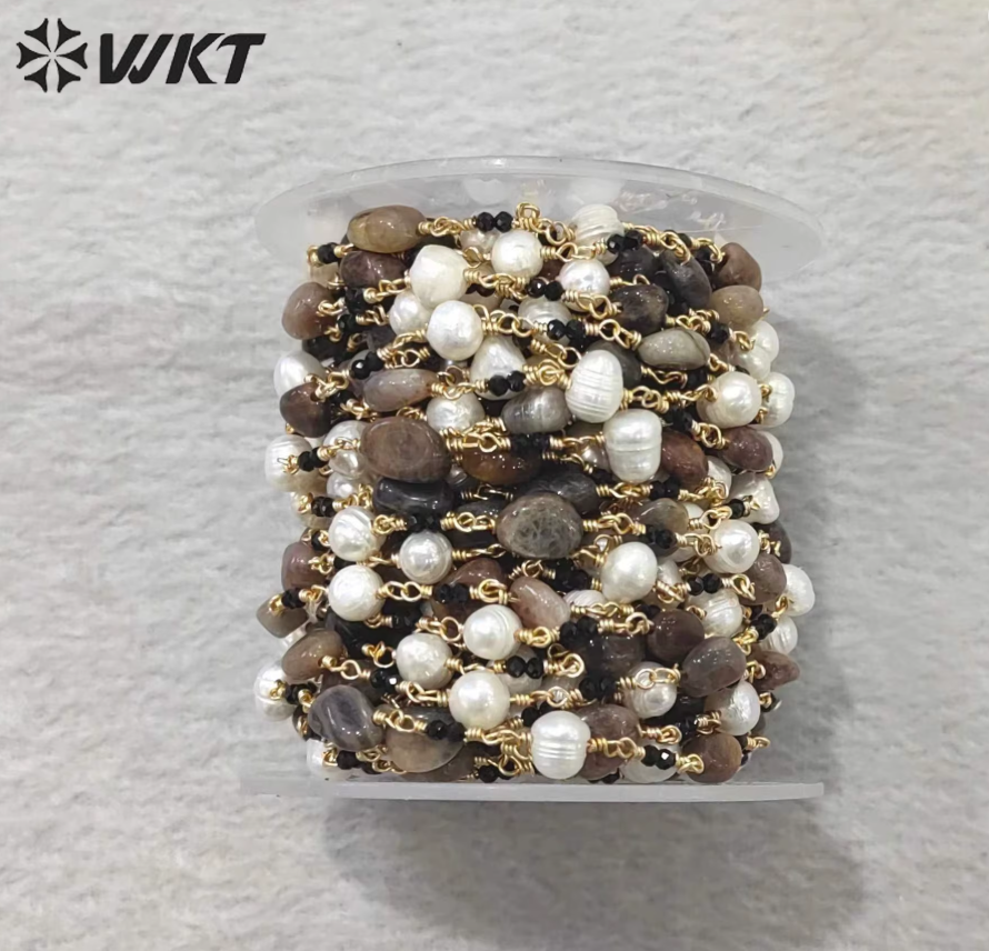 WT-RBC224 Wholesale Latest Style Nugget Stone & Pearl Retro Gold Plated Sell by Meter Handmade Metal Chain