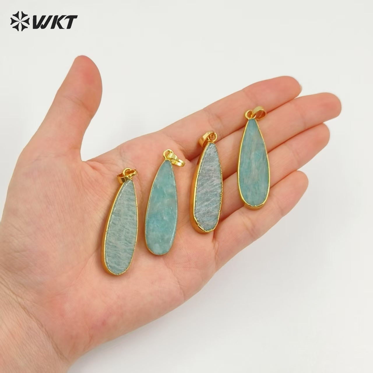 WT-P1889 Wholesale Fashion 18k Real Gold Plated Double Flat Natural Amazonite Pendant Fashion Long Waterdrop Stone Pendants