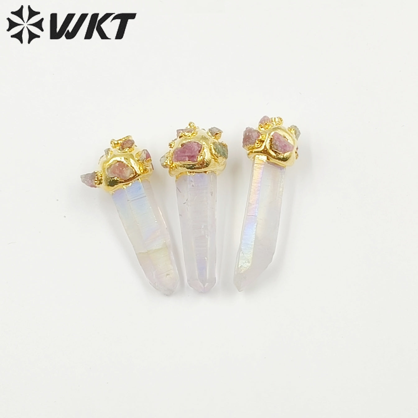 WT-P1916 New Precious Aura Crystal Quartz With Tourmaline Charm Claw Setting Oval Amazonite Amethyst Stone Pendants