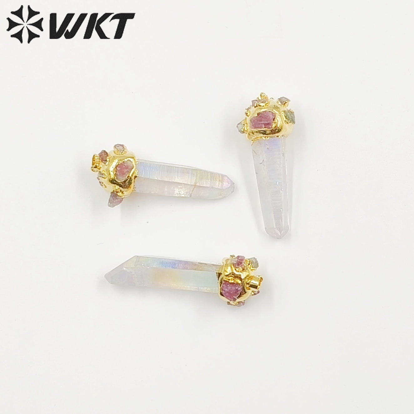 WT-P1916 New Precious Aura Crystal Quartz With Tourmaline Charm Claw Setting Oval Amazonite Amethyst Stone Pendants