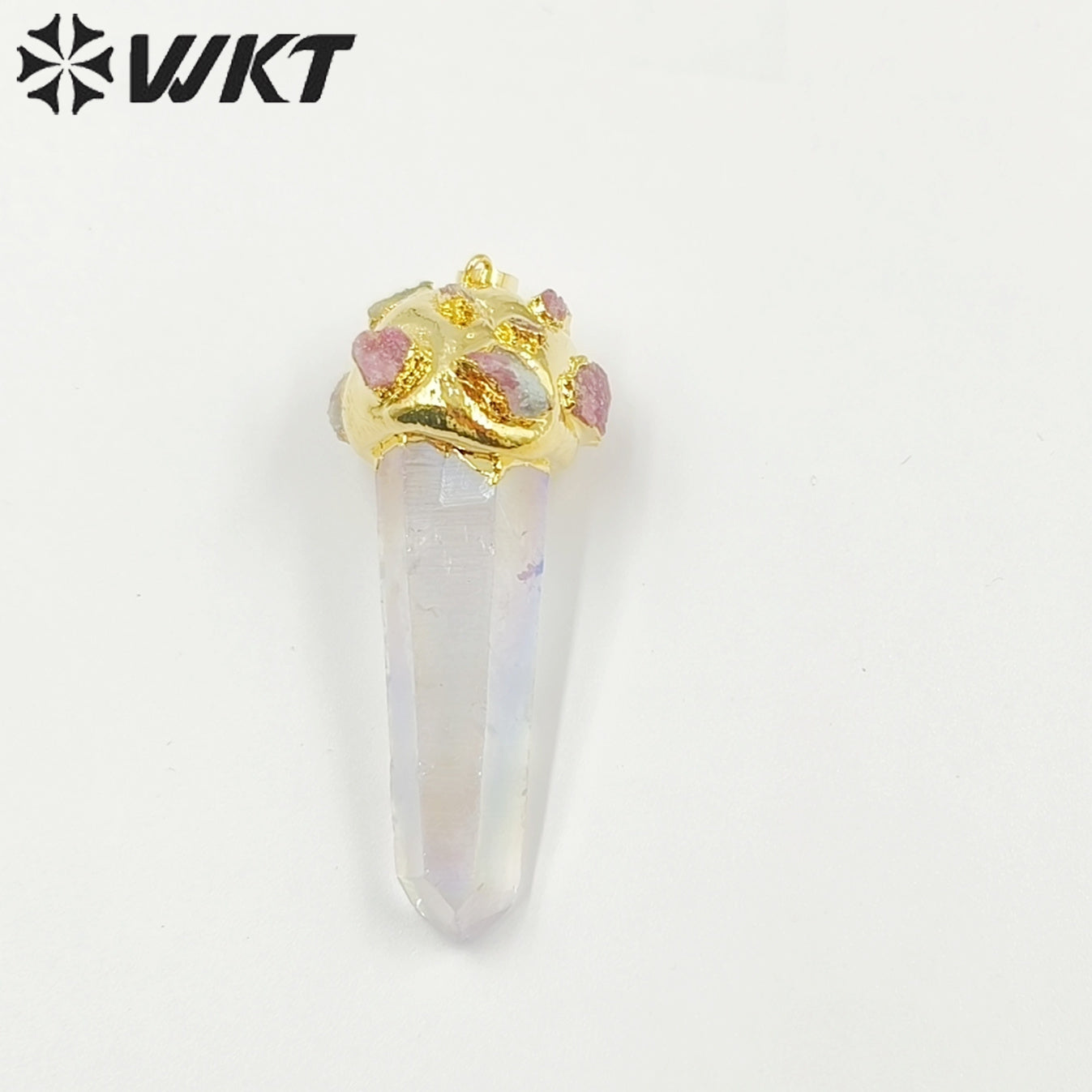WT-P1916 New Precious Aura Crystal Quartz With Tourmaline Charm Claw Setting Oval Amazonite Amethyst Stone Pendants