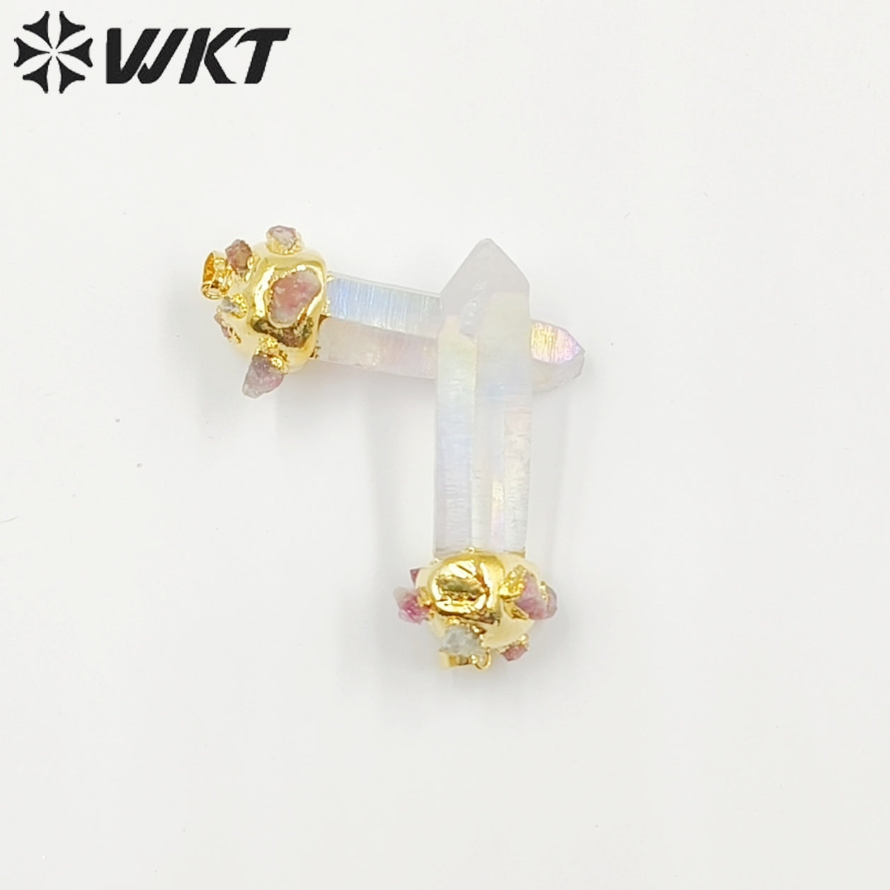 WT-P1916 New Precious Aura Crystal Quartz With Tourmaline Charm Claw Setting Oval Amazonite Amethyst Stone Pendants
