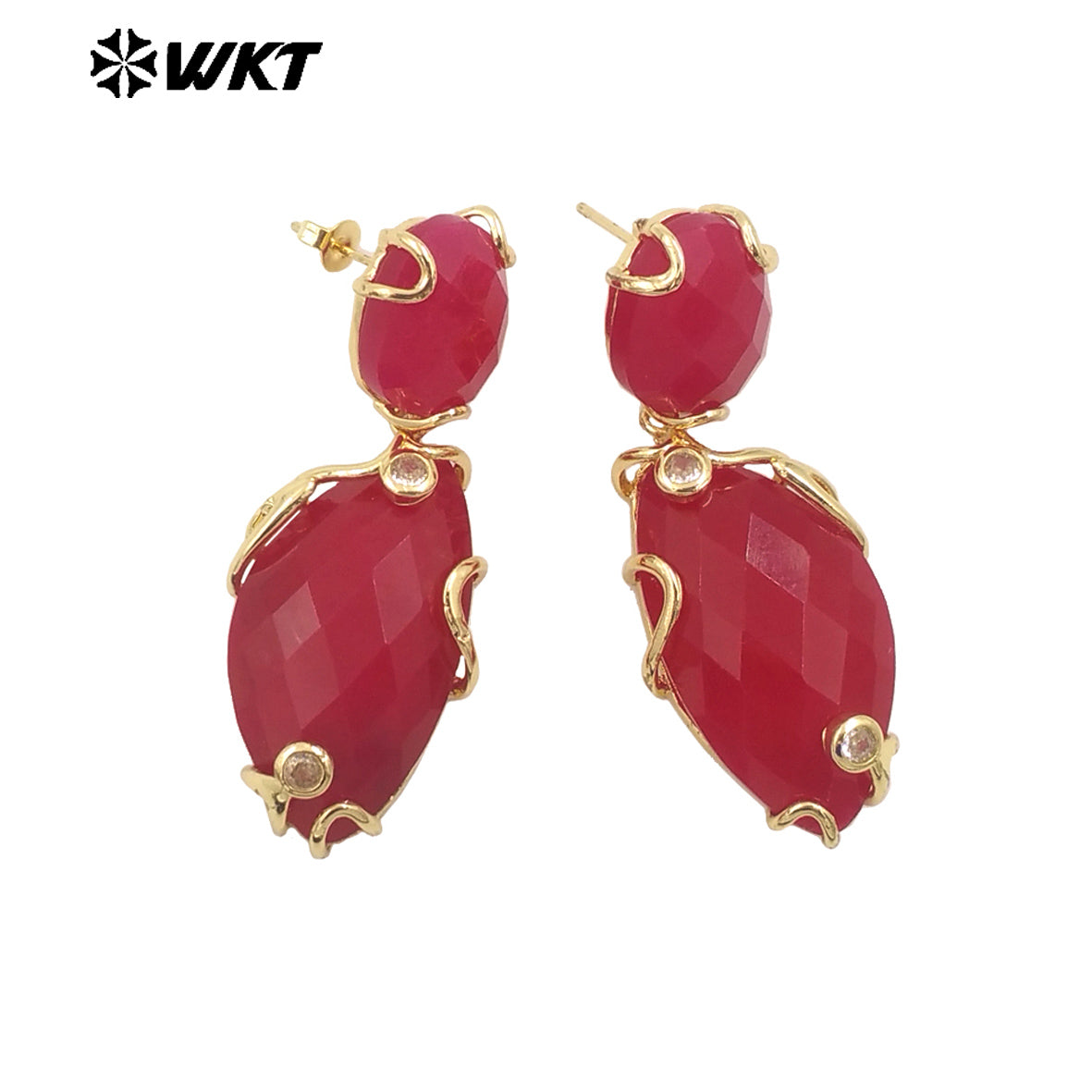 WT-E751 Wholesale New Gorgeous Precious Natural Gemstone Made With Claw Setting Amazonite Rose Quartz Dangle Stone Earrings