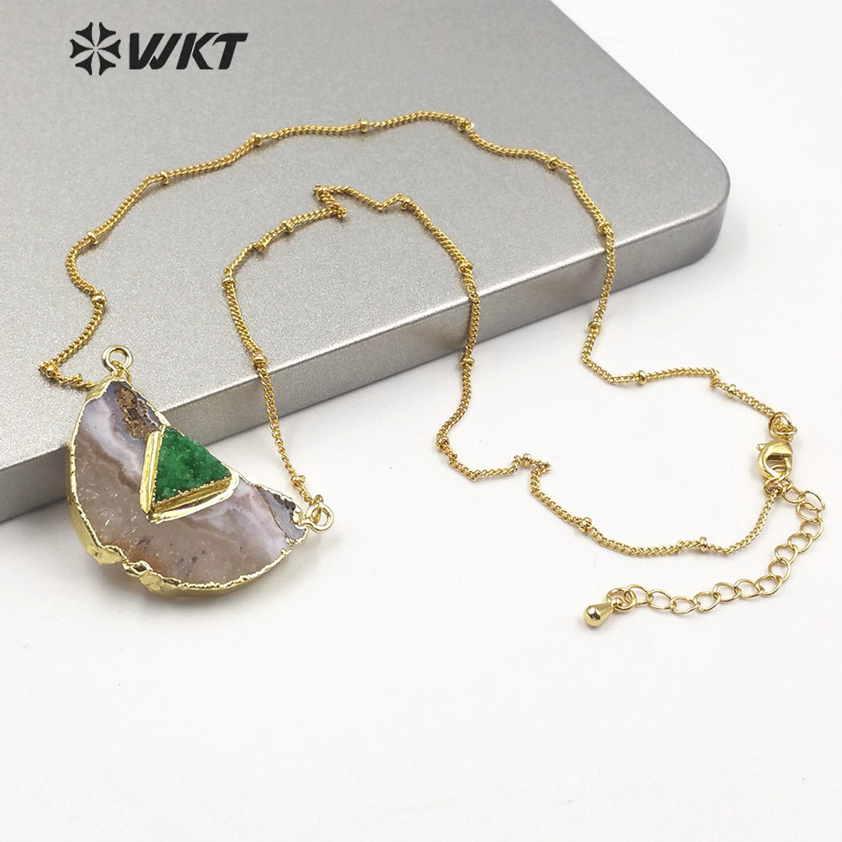 WT-N1208 Wholesale Natural Yellow Citrine Quartz Necklace With Druzy Quartz Charm Fashion Charm Jewelry Yellow Stone Necklace