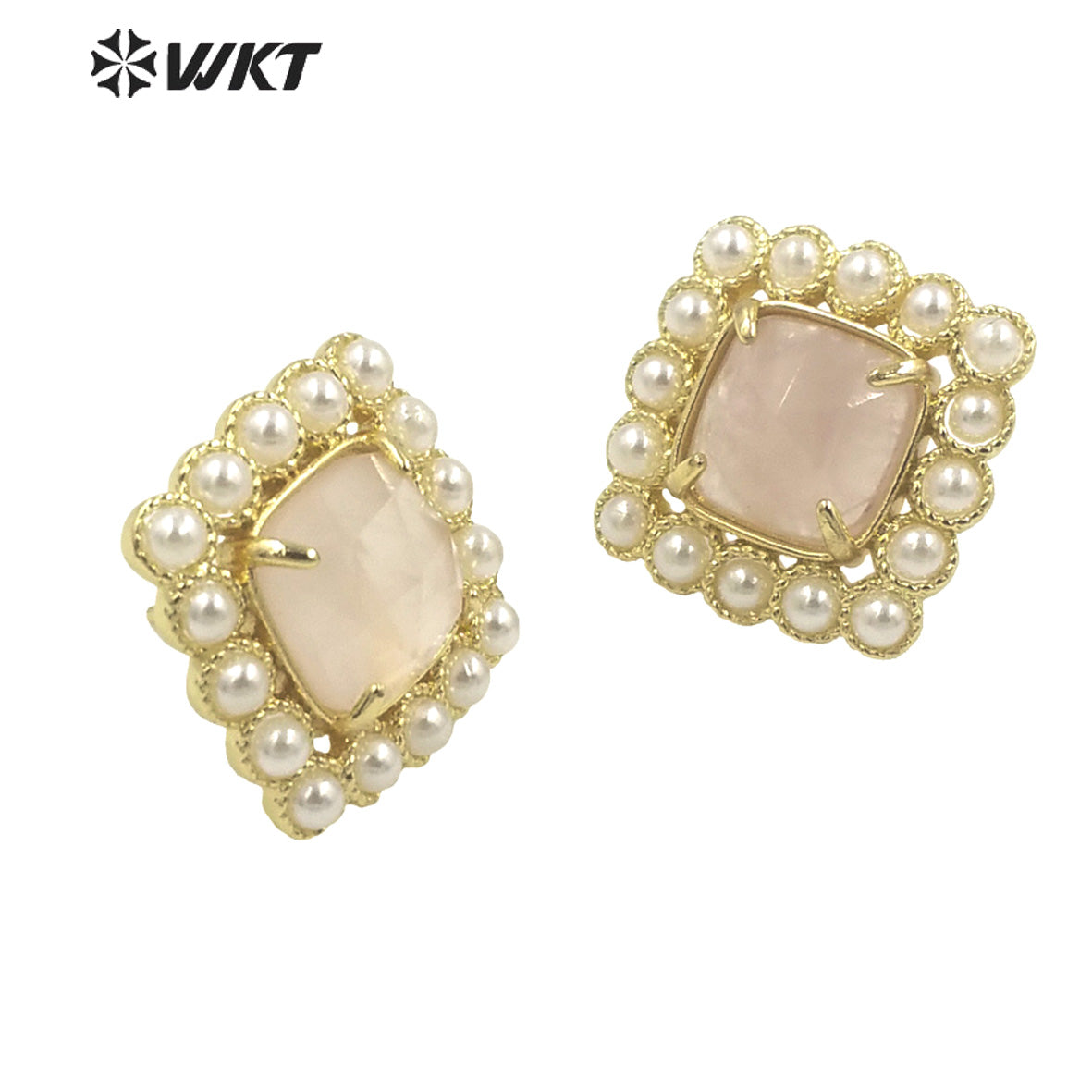 WT-MPE120 Amazing Elegant Square Artificial Pearl With Natural Stone Claw Setting Women Bohemian Studs