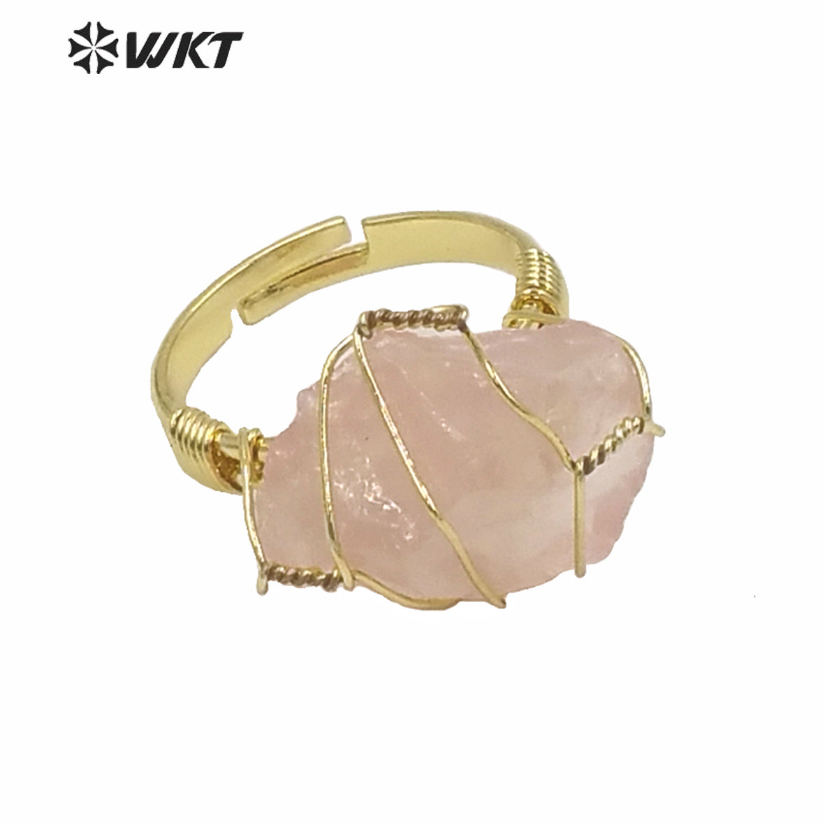 WT-R366 WKT New Design Gold Hand Make Wire Wrapped Mineral Stone Ring Women Fashion Hot Raw Quartz Fluorite Ring