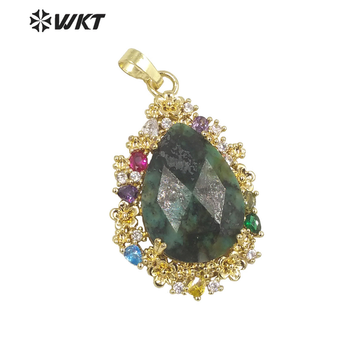WT-P1877 Wholesale Fashion Gold Water Drop Micropaved Cubic Zircon Setting Natural Stone Pendant for Necklace Earring Design