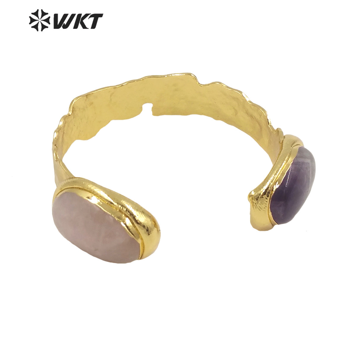 WT-B591 2022 WKT Fashion Natural tiger Eye Amethyst Black Obsidian pink Quartz Bangle Opening Adjustable Oval Stone Bangles