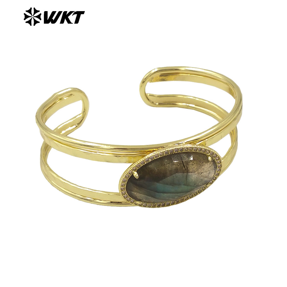 WT-B661 Wholesale Fashion Gold Plated Oval Shape Stone With Claw Prong Setting Moon Stone Elegant Women Bangle in Adjustable