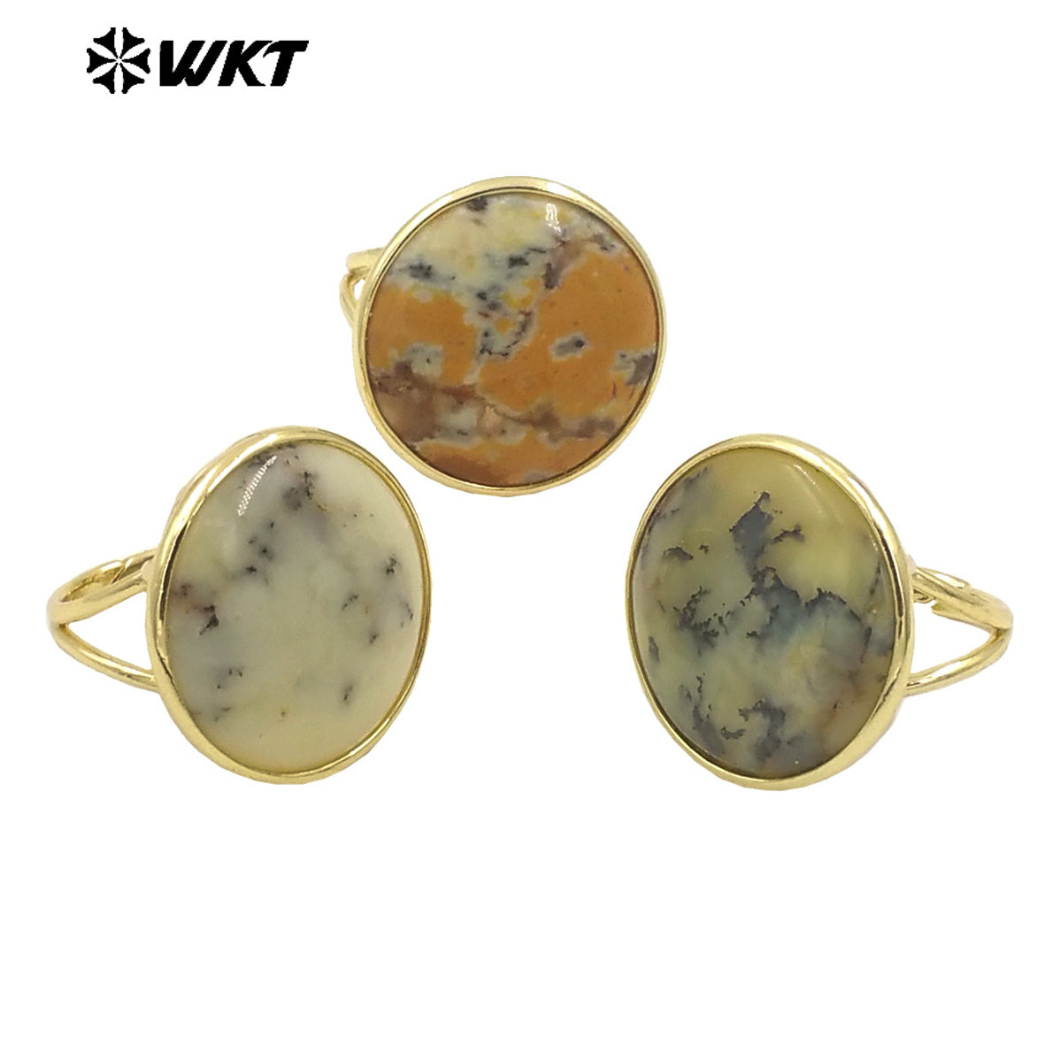 WT-R513 Wholesale New 18k Gold Plated Bezel Setting Natural Big Round Gemstone Lapis Birthday Stone Ring