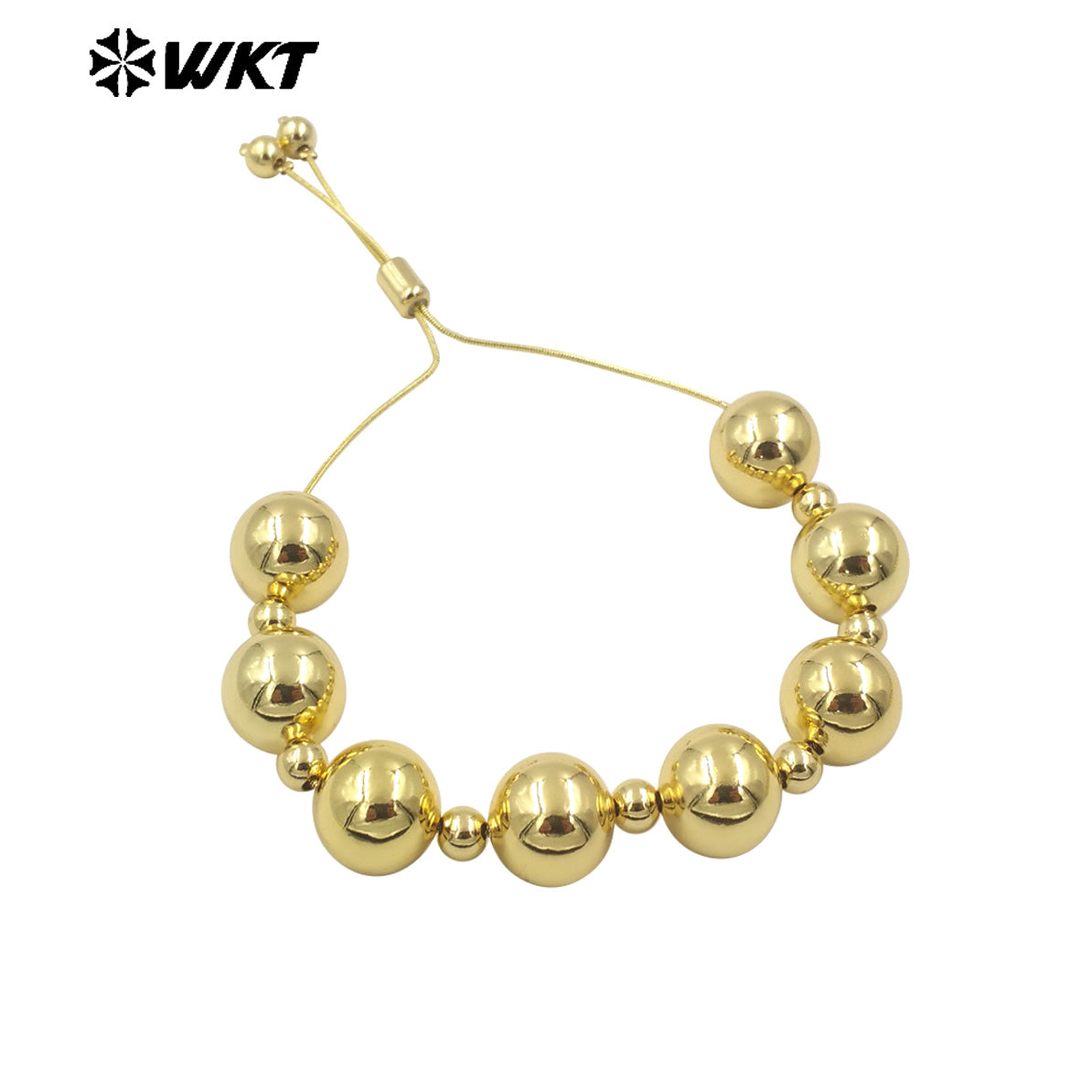 WT-JF347 New Popular Design Different Size Brass Round Beads Handmade Chain Bracelet in Adjustable for Women