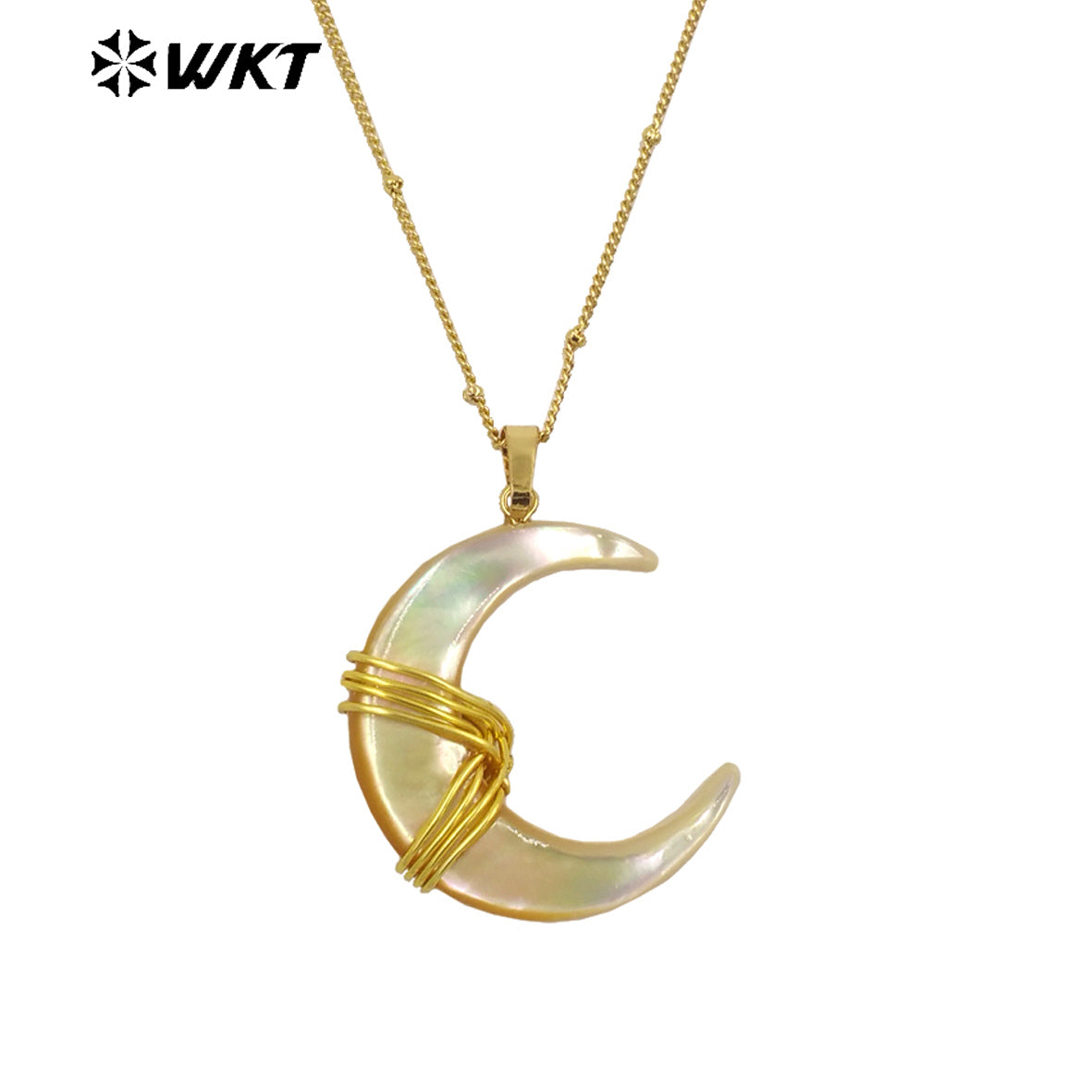WT-JN238 Wholesale Newest MOON Shaped Shell Design 18k Chain Gold Plated Exquisite High Quality Scallop Necklace