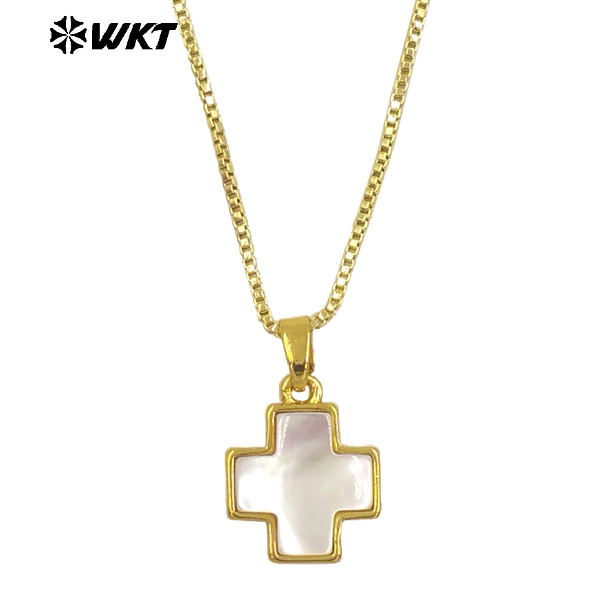 WT-JN283 Amazing Gold Plated Religious Natural Abalone Shell Cross Pendant Necklace for Women 10PCS