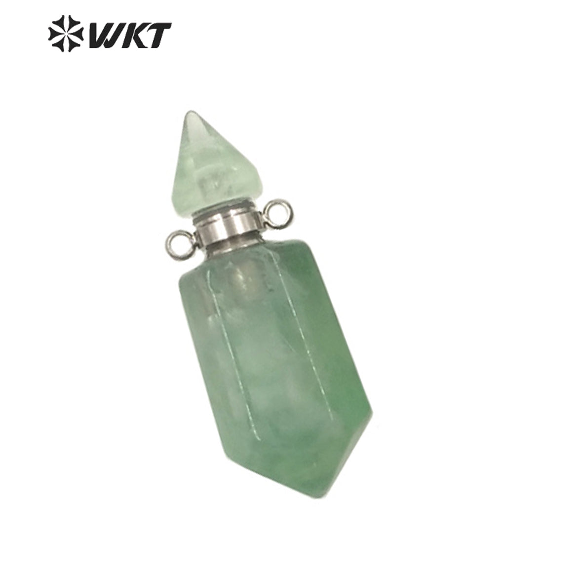WT-P1638 Amazing Gold Natural Double Point Spirit Quartz Perfume Bottle Stone Pendant High Quality Jewelry Bottle Pendants