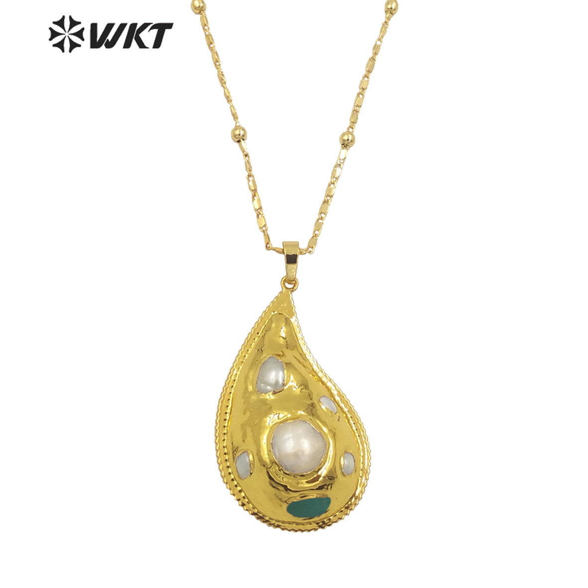 WT-JN263 New Unique Trumpet Shape Natural Freshwater Pearl and Stone Setting Handmade Pendant Necklace for Friend Gift Jewelry