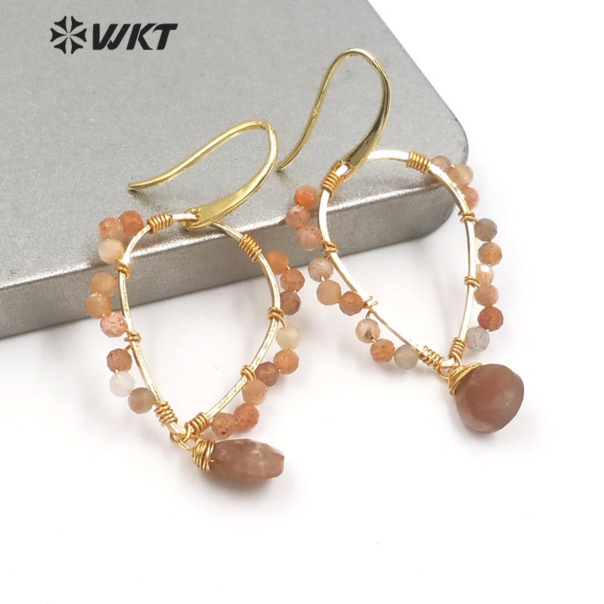 WT-E693 Amazing Wire Wrapped Natural Gemstone Drop Charming Earrings Unique Handmade Tiny Beads Earrings for Friend Gift