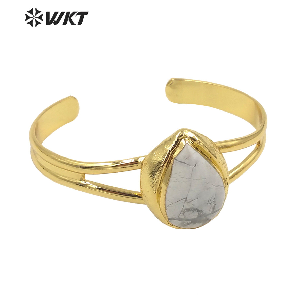 WT-B610 High Quality Charming Multicolor Gemstone Bangles Opening Adjustable Bangles 18k Gold Plated Natural Stone Bangles