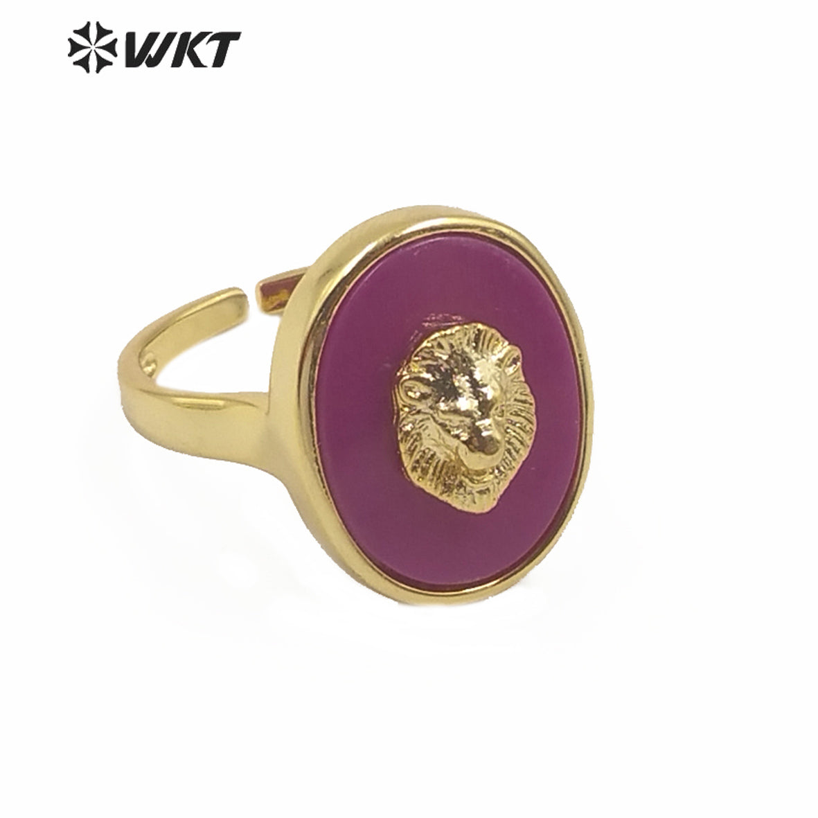 WT-R351 New Design Natural Gemstone With Lion Head Charm Ring Gold Plated Fashion Charming Jewelry Gemstone