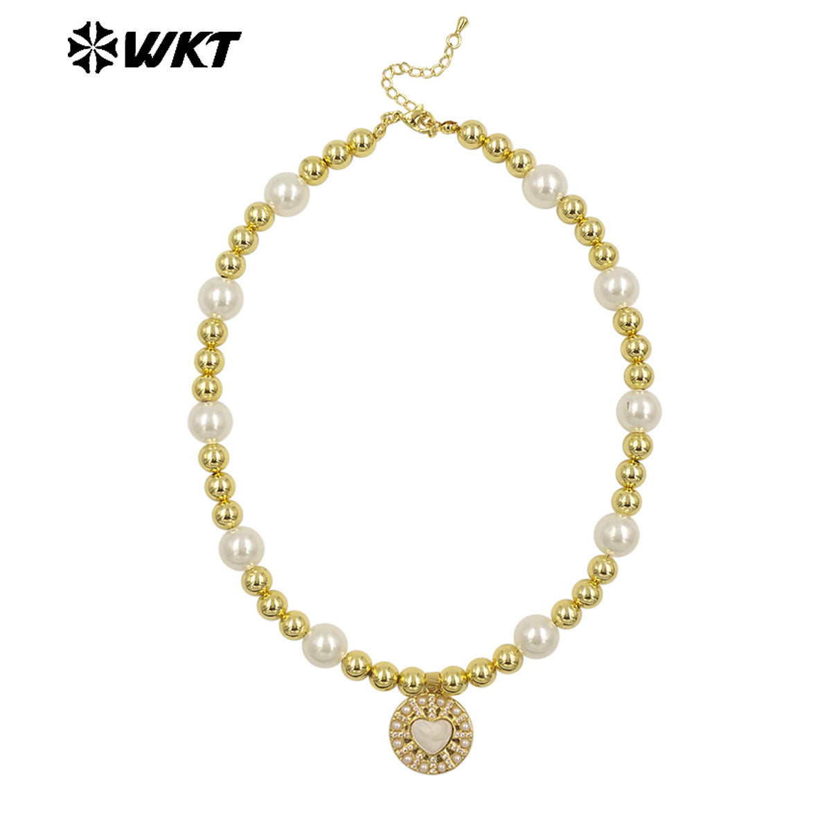 WT-JN304 Hot Sales 18K Gold Plated Natural Brass Round Beads Religious Bodhi Pearl Shell Necklace for Women As Daily Decoration