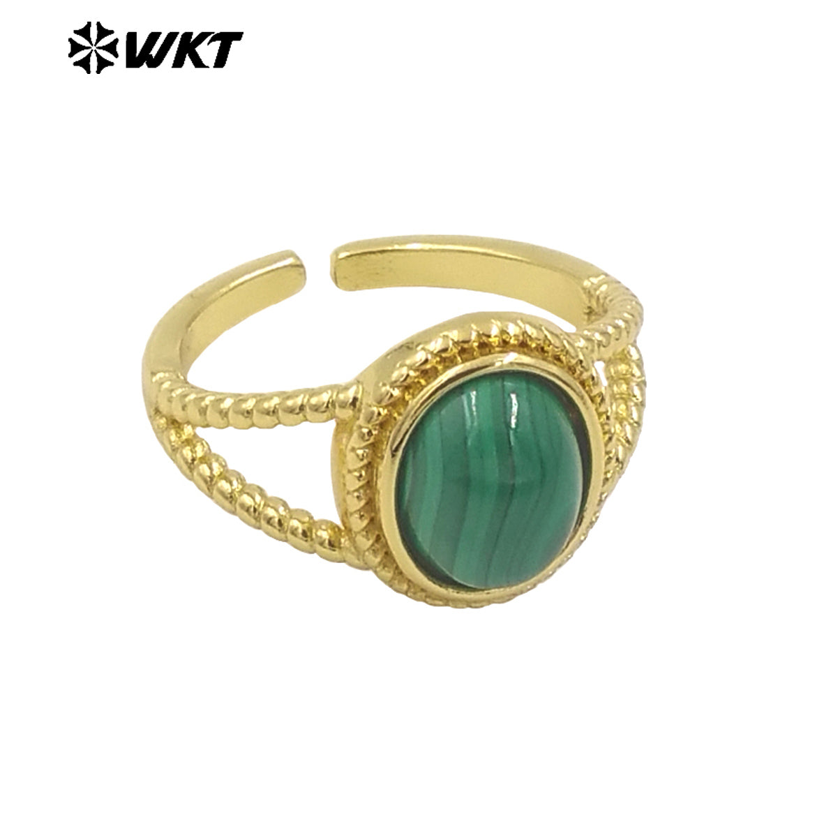 WT-R507 Wholesale Fashion Gold Plated Oval Shape Delicate Stone Setting in 18K Gold Plated Malachite Lucky Ring