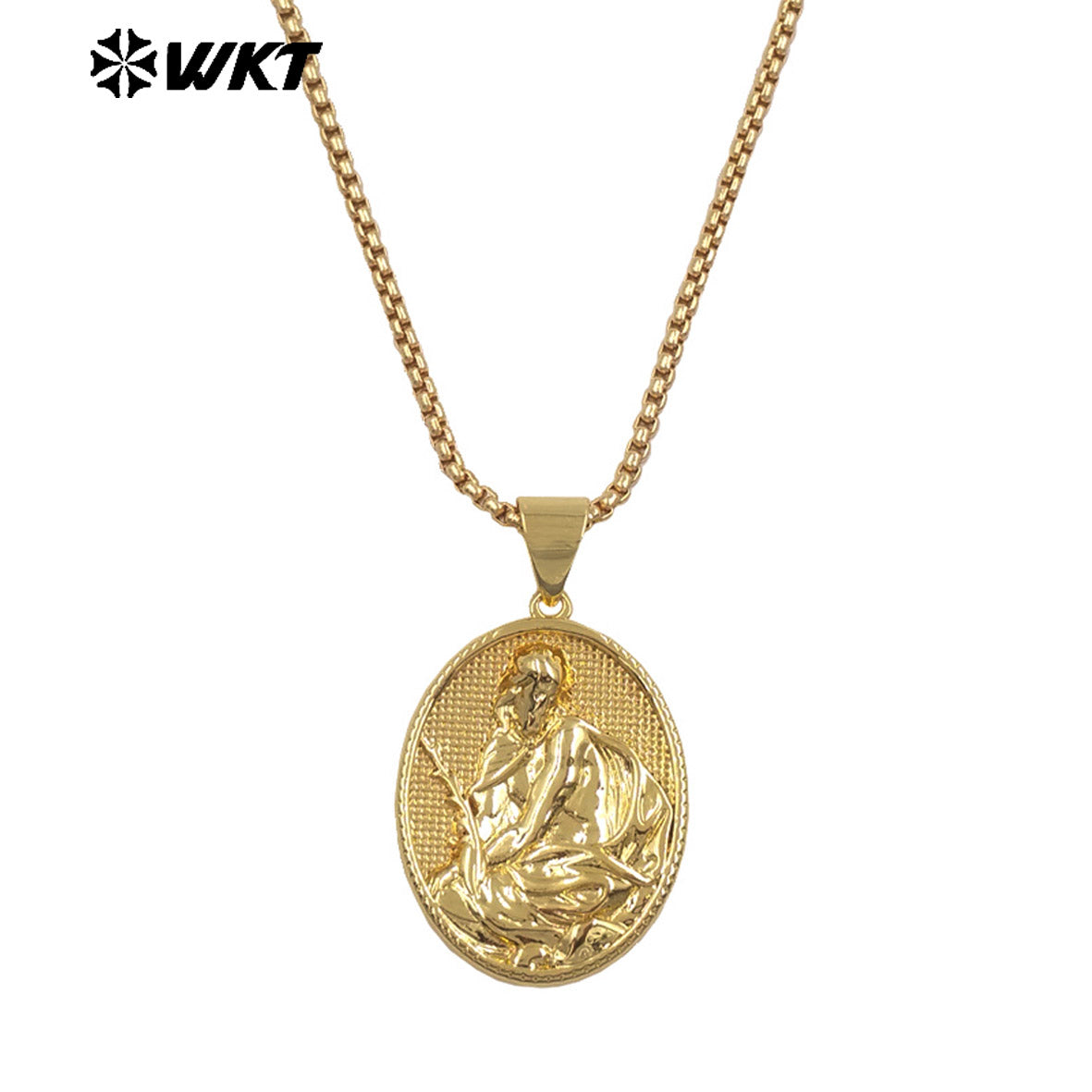 WT-JFN36 Religious Style Pendant Necklace with 18K Gold Electroplated Jesus Patterns High Quality Resist Tarnishable Jewelry