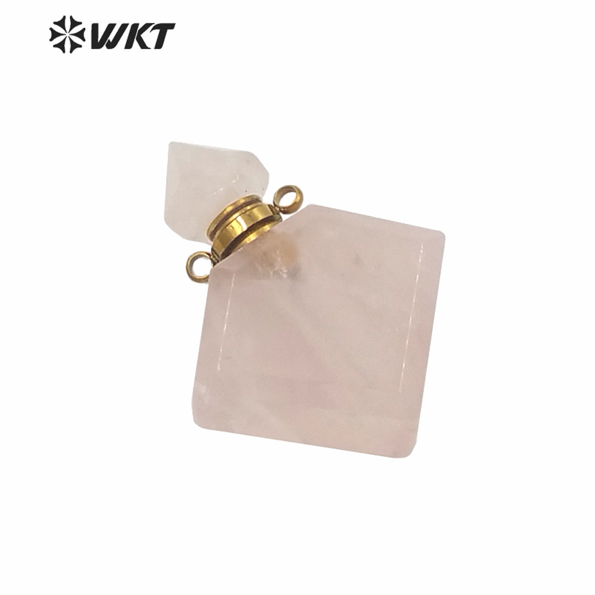 WT-P1575 Wholesale Rhombus Shape Natural Stone Essence Oil Bottle Pendant Gold Stainless Steel Components Stone Perfume Bottle