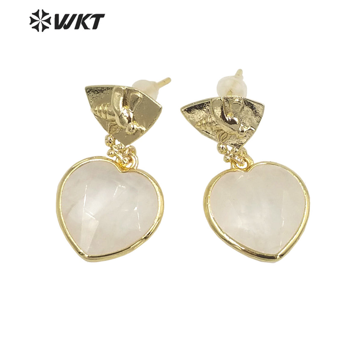WT-E680 WKT Newest Fashion Small Lovely Heart Earrings Studs Gold Plated Natural Gemstone Women Stone Earrings