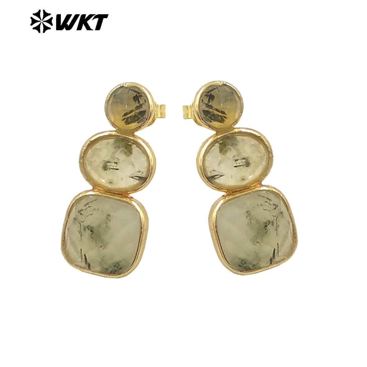 WT-E754 WKT Precious Triple Stone Assemble Handmade Setting Natural Amethyst Lapis Long Dangle Geometric Lady Earrings