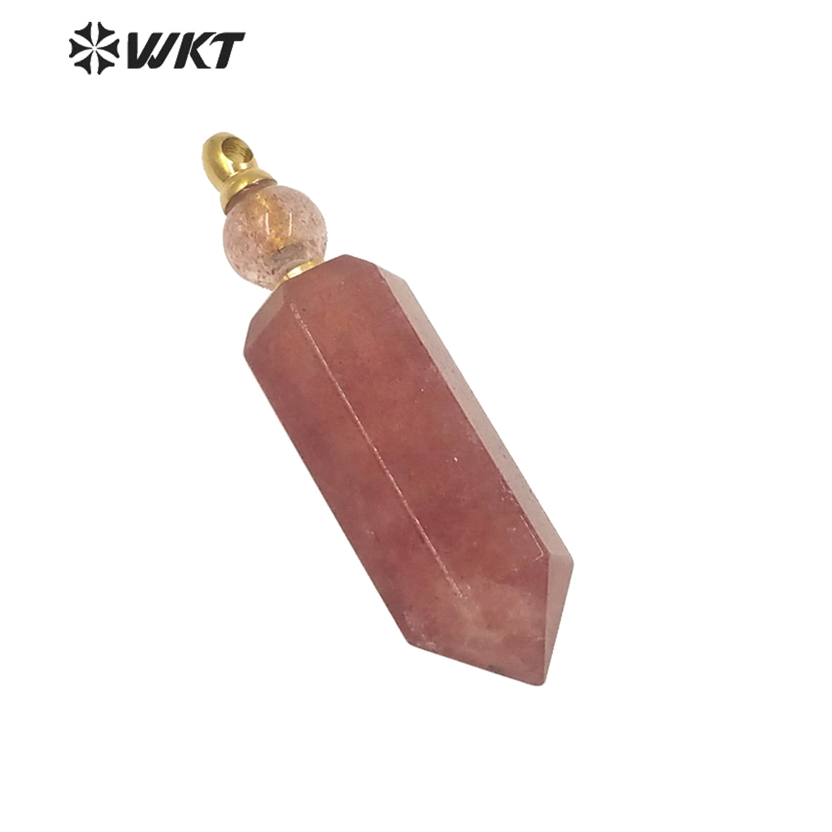 WT-P1584 Wholesale Women Gold Electroplated Spirit Quartz Strawberry Ctrine Stone Pendant Hot New Pink Perfume Bottle Pendant