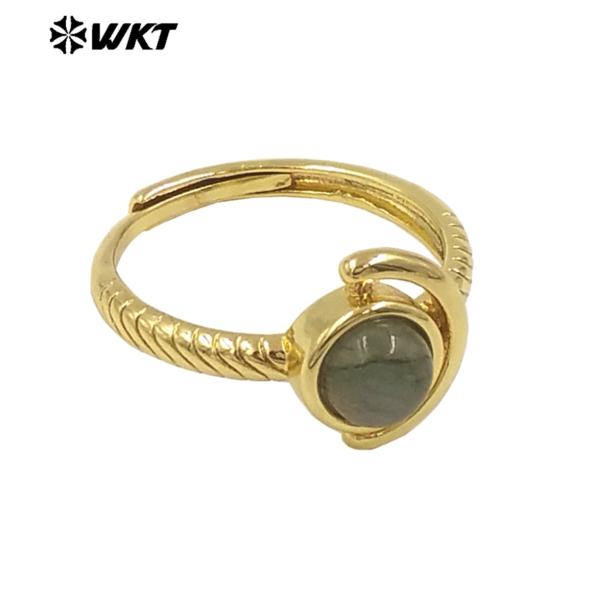WT-R540 Newest Delicate Tiny Round Natural Stone Women Birthday Ring in Open Size With 18k Gold Plated
