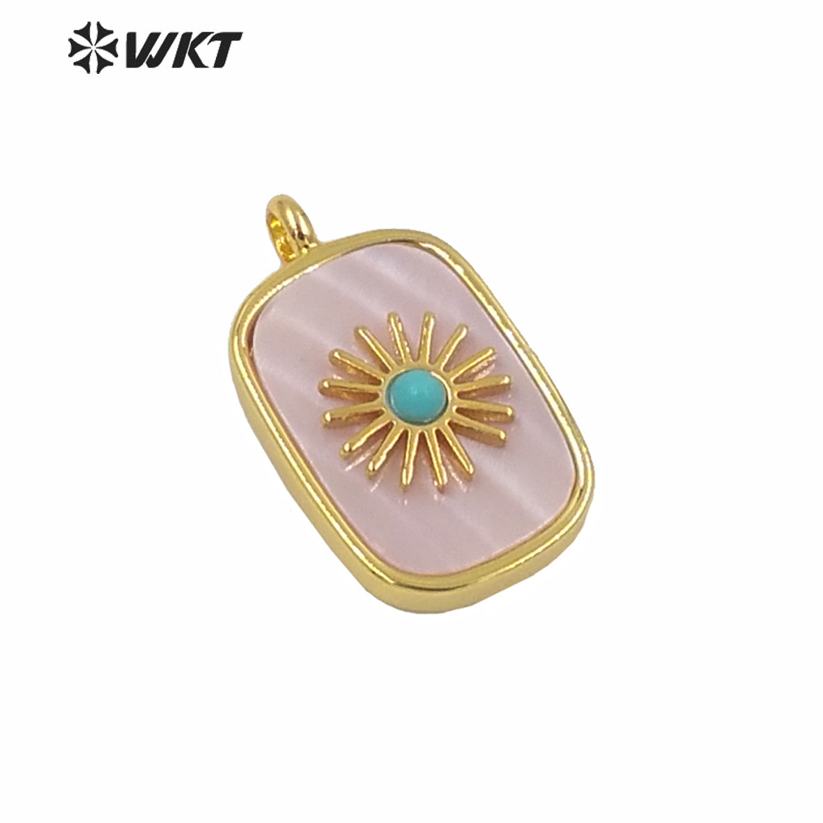 WT-P1590 Amazing Gold Electroplated Bezel Natural Stone Setting square Pendant Fashion Women Themed Charm Stone Pendants