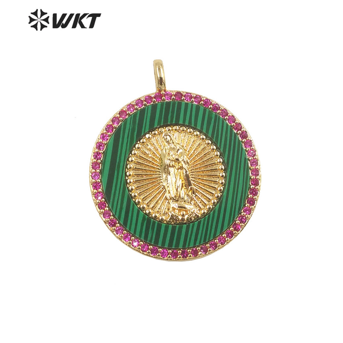 WT-MP272 Newest Vintage Style Ball Shaped Natural Malachite Stone &Cubic Zircon Madonna Design Pendant