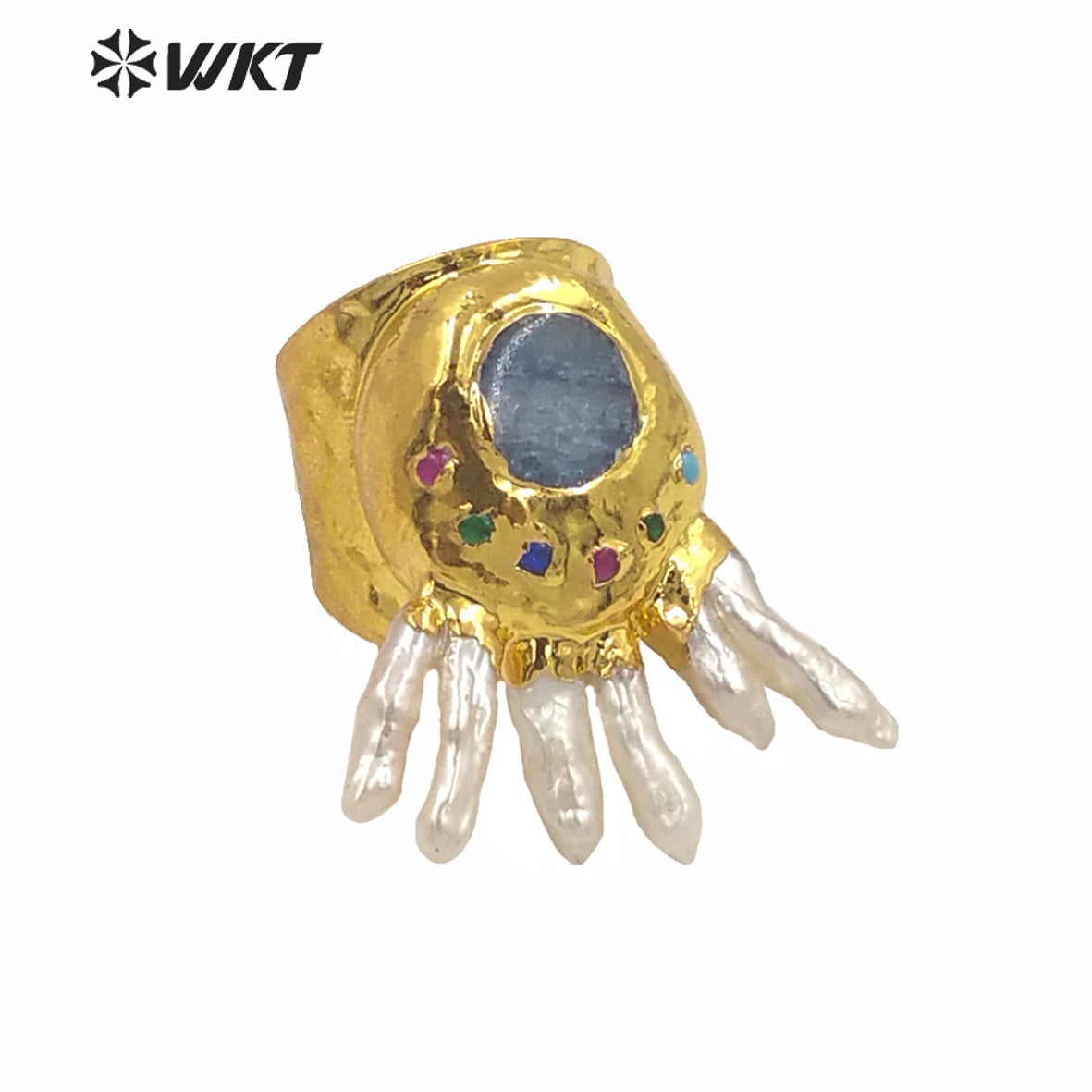 WT-MPR009 Amazing Unique Gorgeous Evil Eye Gold Ring Fashion Lady Punk Style Party Pearl Ring Natural Freshwater Pearl Eye Rings