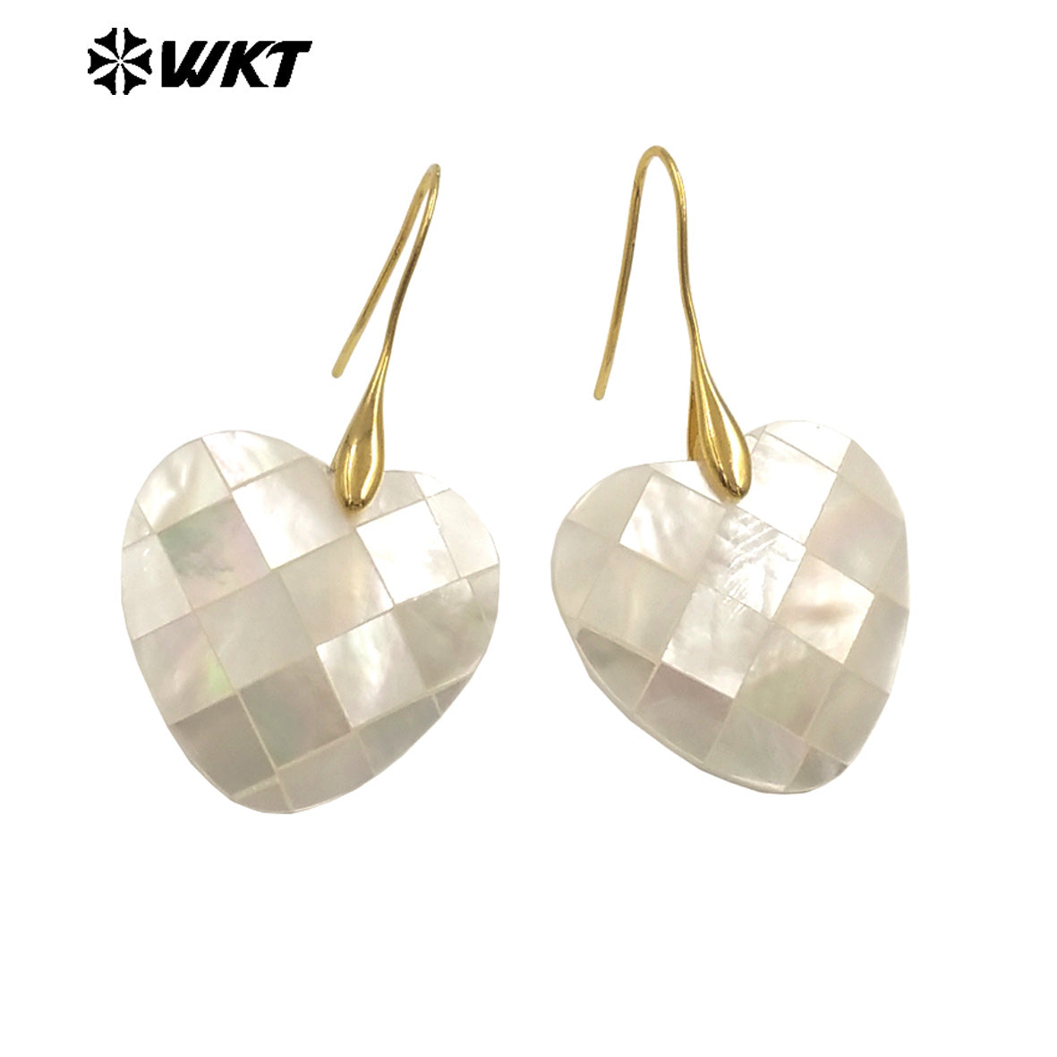WT-MPE154 Wonderful Wholesale Mother of Pearl Shell Earrings Gold Color Heart Waterdrop Cross Moon Shape Women Birthday Gift