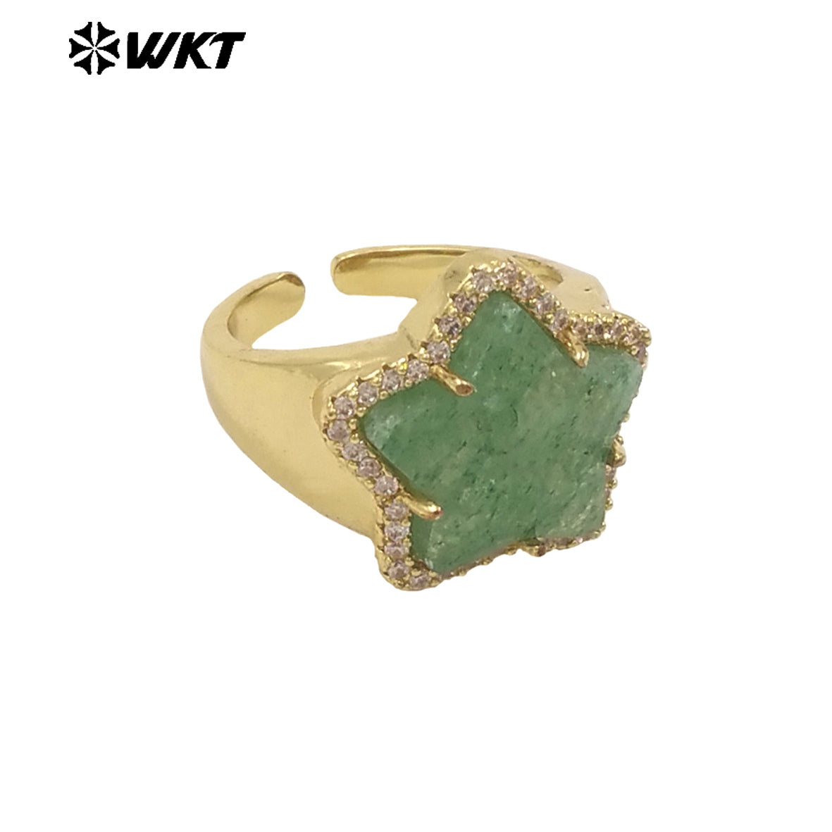 WT-R558 Sweet and Cute 18K Gold Plated Star Shape Natural Gemstone Opening Adjustable Ring for Girls As Party Decoration Jewelry