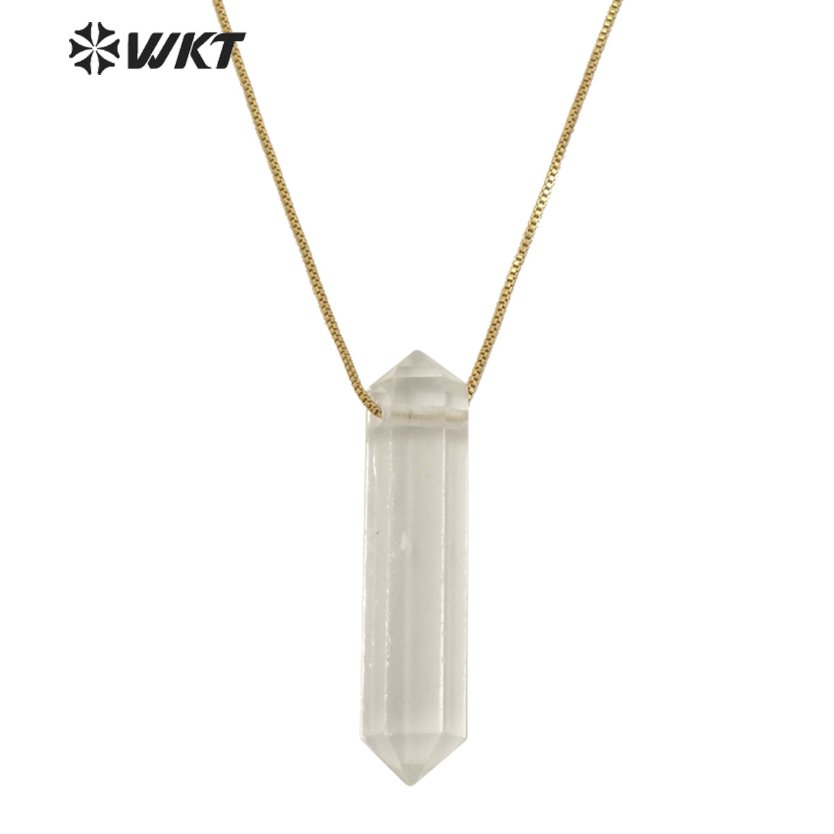 WT-N1306 New Fashion Gold Adjustable Chain Thread Simple Elegant Rose Quartz Point Necklace Natural Double Point Quartz Necklace