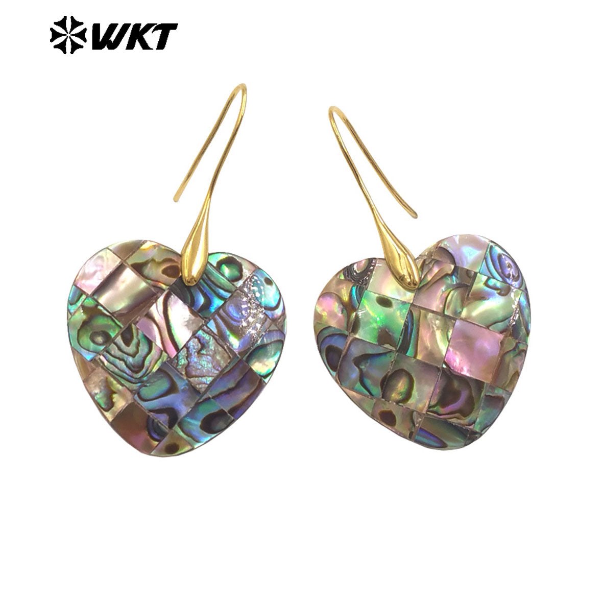 WT-MPE159 Hot Sales Romantic Style Natural Abalone Shell Earrings in Gold Plated Cross Heart Waterdrop Moon Shape Ladies Gift