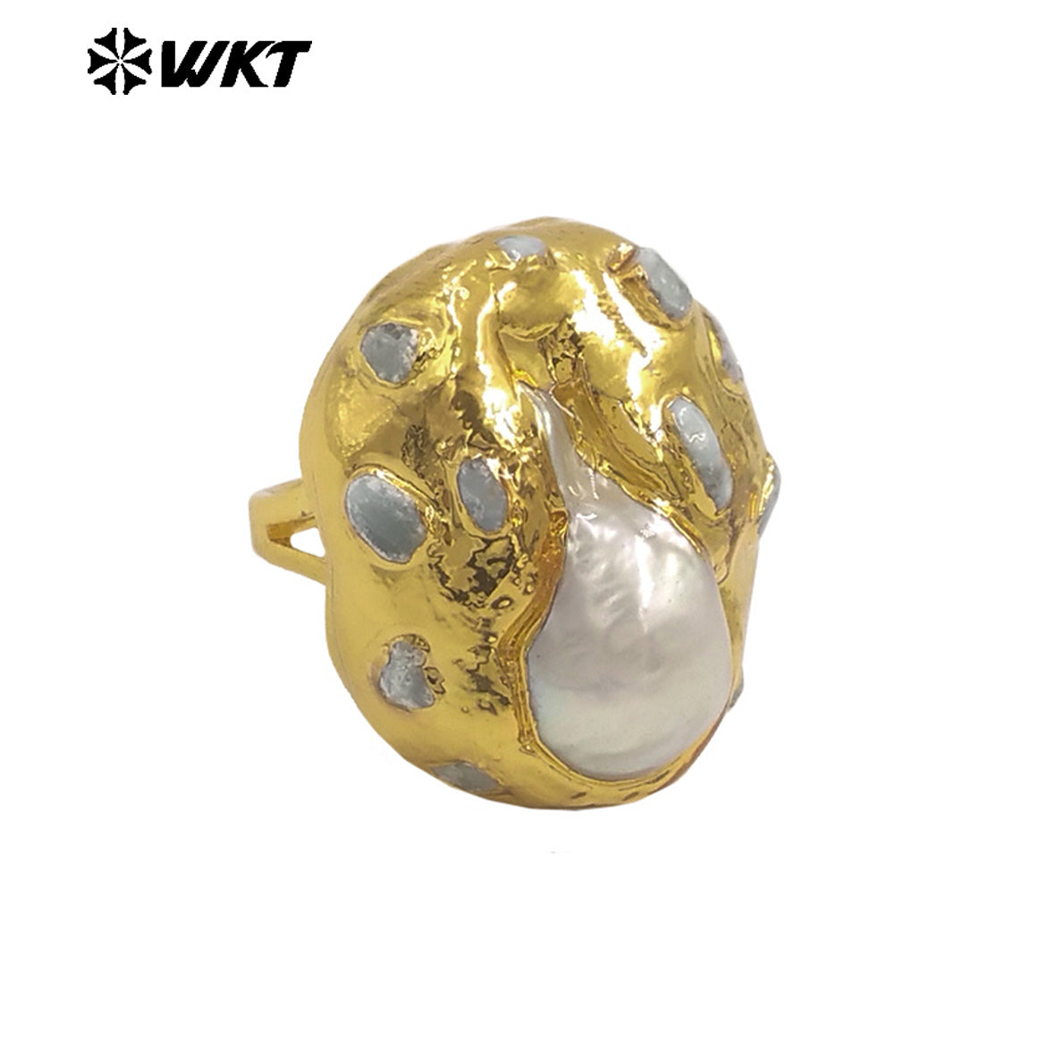WT-MPR140 High Quality Luxury 18K Gold Plated Big Natural Baroque Pearl Rings For Ladies Elegant Wedding Jewelry Gift