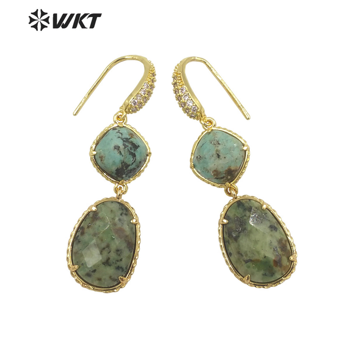 WT-E687 Wholesale Fashion Natural Amazonist Stone Earrings Women Amethyst Double Stone Prong Setting Gorgeous Earrings