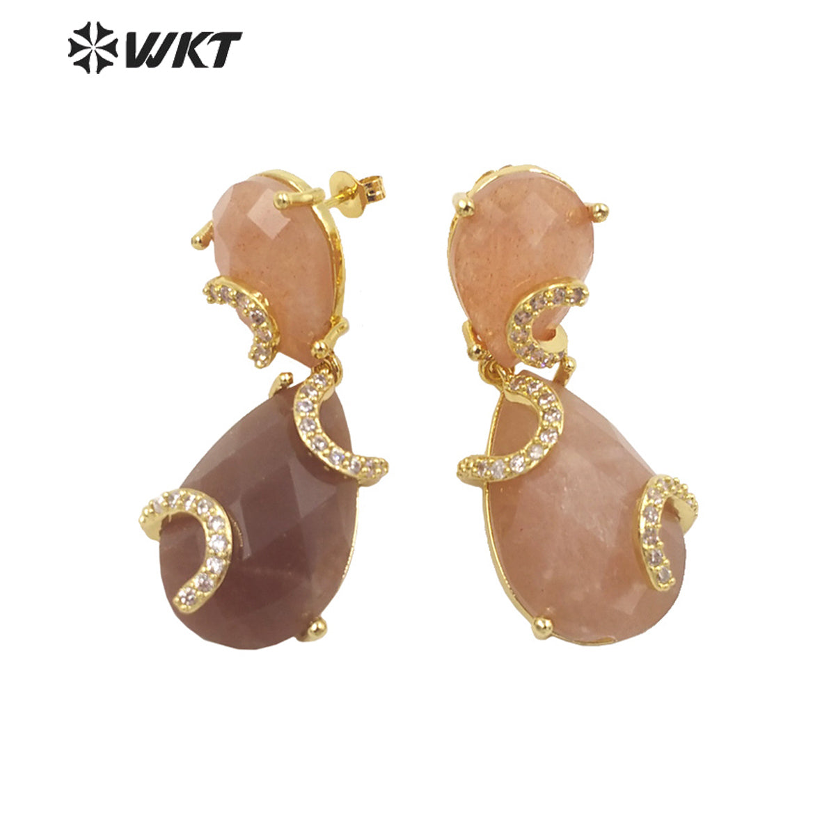 WT-E692 WKT New Design Colorful Spring Match Style Faceted Natural Stone Teardrop Earrings with Cubic Zircon Earrings for Party