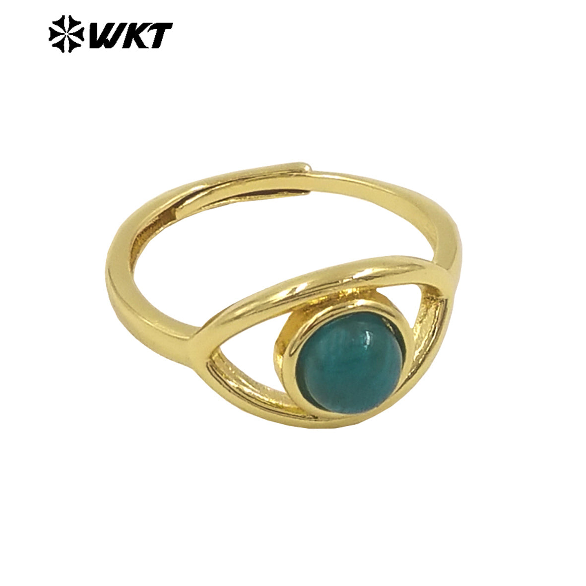 WT-R538 Wholesale Fashion Gold Plated Charming Eye Shape With Natural Amazonite Gemstone Party Ring in Adjustable Size
