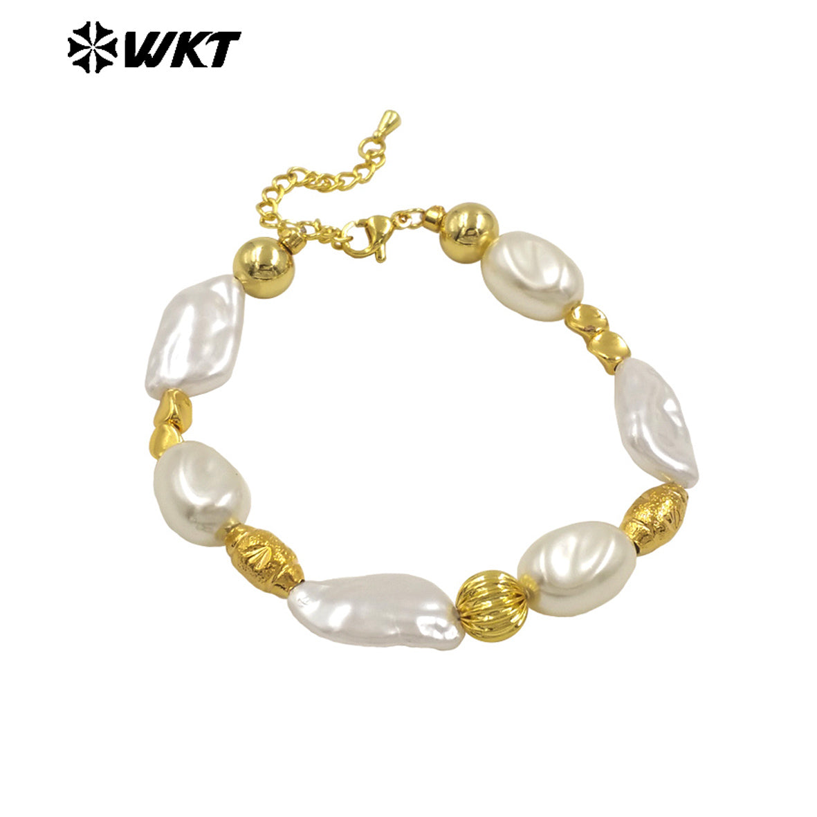 WT-MPB121 Wholesale New Design Gold Silver White Beads Artificial Pearl Round Irregular Bracelet for Women As Anniversary Gift