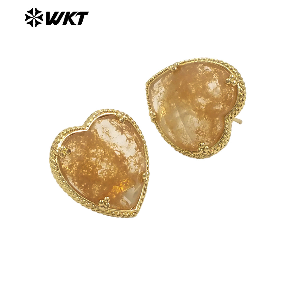 WT-E787 Newest Romantic Design Natural Gemstones Heart Studs Shape Amazonite Stone Gold Plated Women Lovely Jewelry Earrings