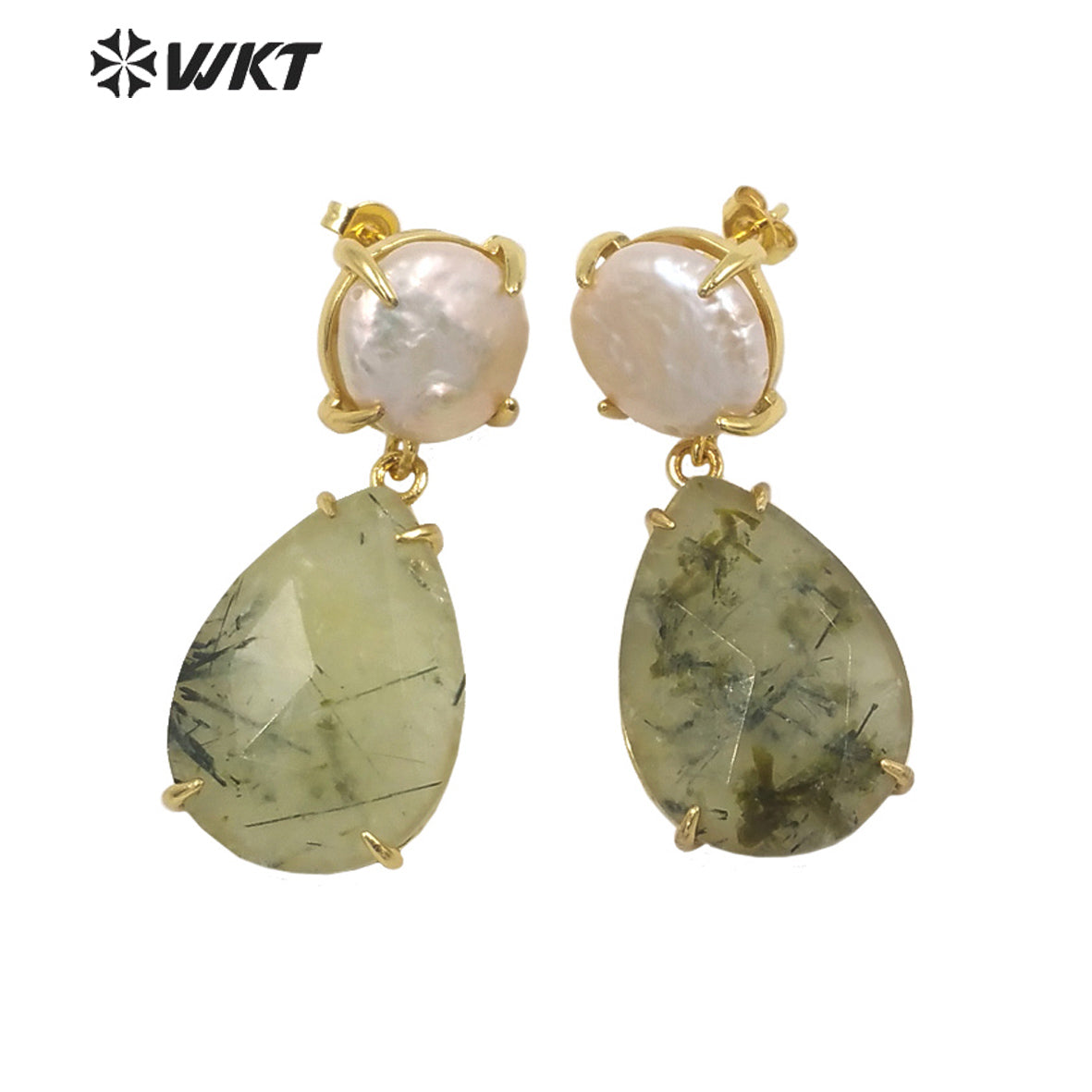 WT-E696 Amazing the Royal Nobility Gorgeous Design Women Natural Gemstone Teardrop Earrings with Pearl Studs in Resist Gold