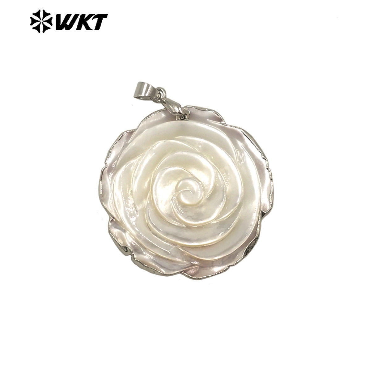 WT-JP404 Luxury Exquisite Rose Flower Shape Pendant Raw Natural Shell Hand Carved Gold Silver Plated Elegant Style Jewelry DIY