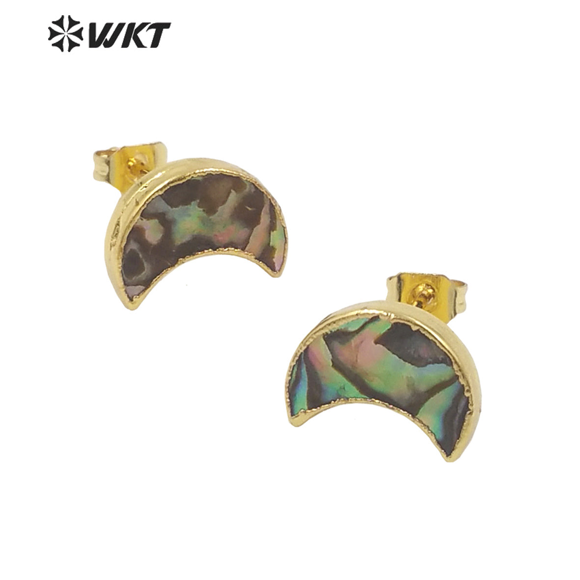 WT-E659 WKT 2022 Special Small Beautiful Natural Abalone Shell Stud Earrings Moon Star Stud Earrings with 18k Gold