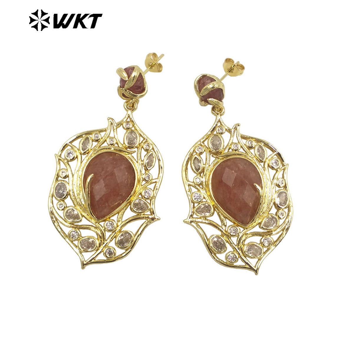 WT-ME090 Wholesale Fashion 18k Real Gold Plated Resist Tarnishable Gemstone Women Earrings for Vacation Earrings Studs