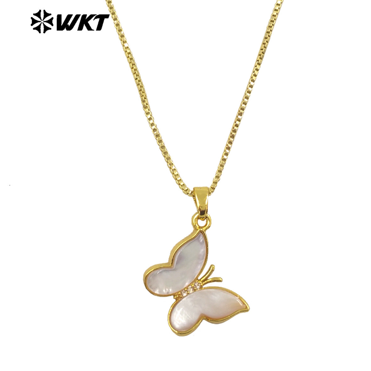 WT-JN282 Wholesale New Design Natural White Pearl Shell and Abalone Made Butterfly Charm Necklace in 18 Inch Long