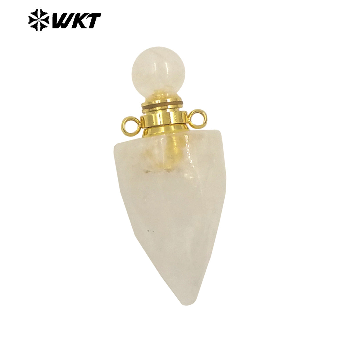 WT-P1979 New Design Fashion Gold Plated Faceted Natural Gemstone Carved Bullet Point Perfume Bottle Pendant for Necklace