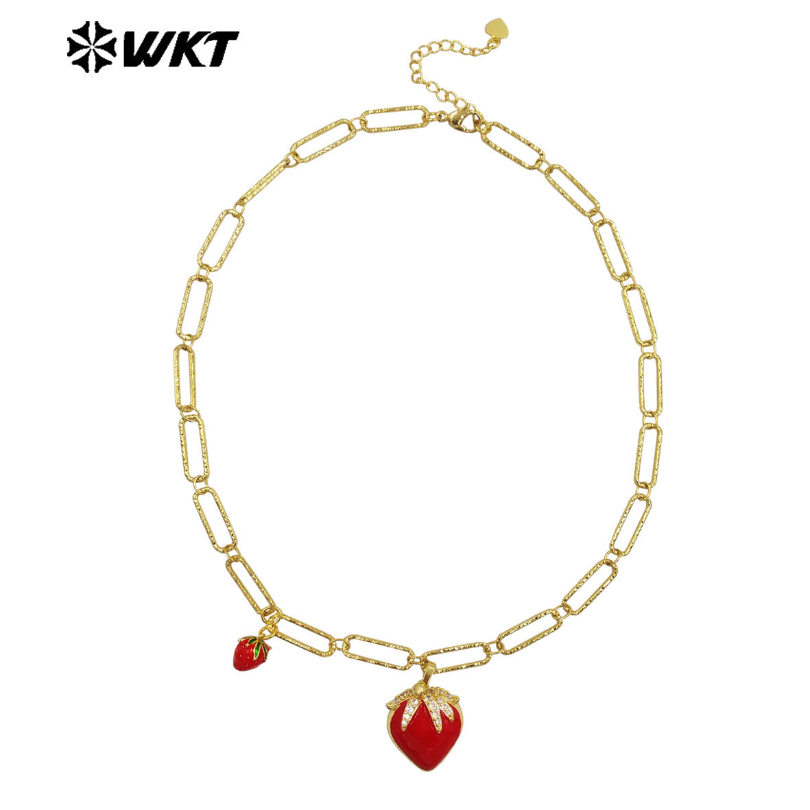 WT-JFN37 Romantic Fashion Fruits Necklace Double Charms Gold Plated Yellow Brass With Drop Oil As Girlfriend Jewelry Gift